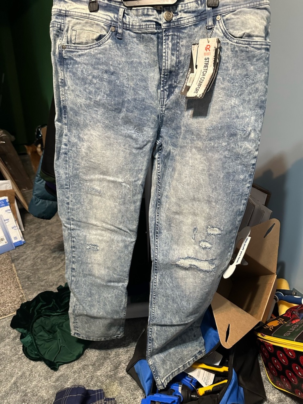 Men's Light Blue Acid-Wash Slim Straight Jeans - Stretch Comfort